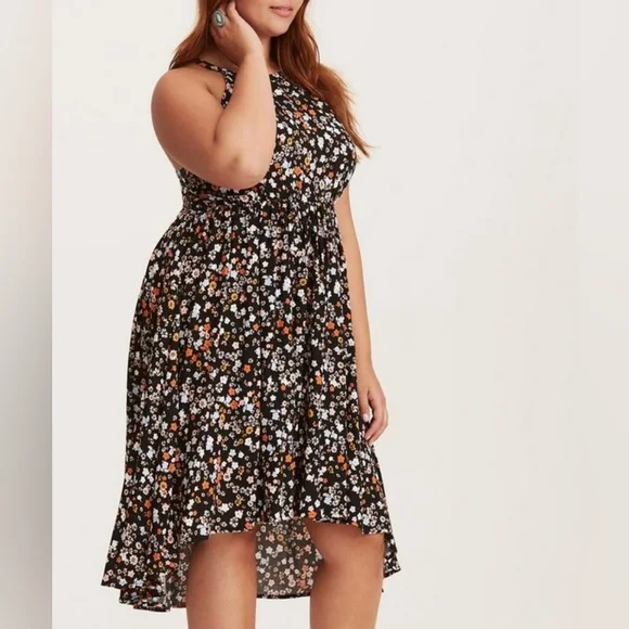 Torrid High Neck Cottage Core Black Floral High Low Challis Dress Size 3X - Picture 2 of 4